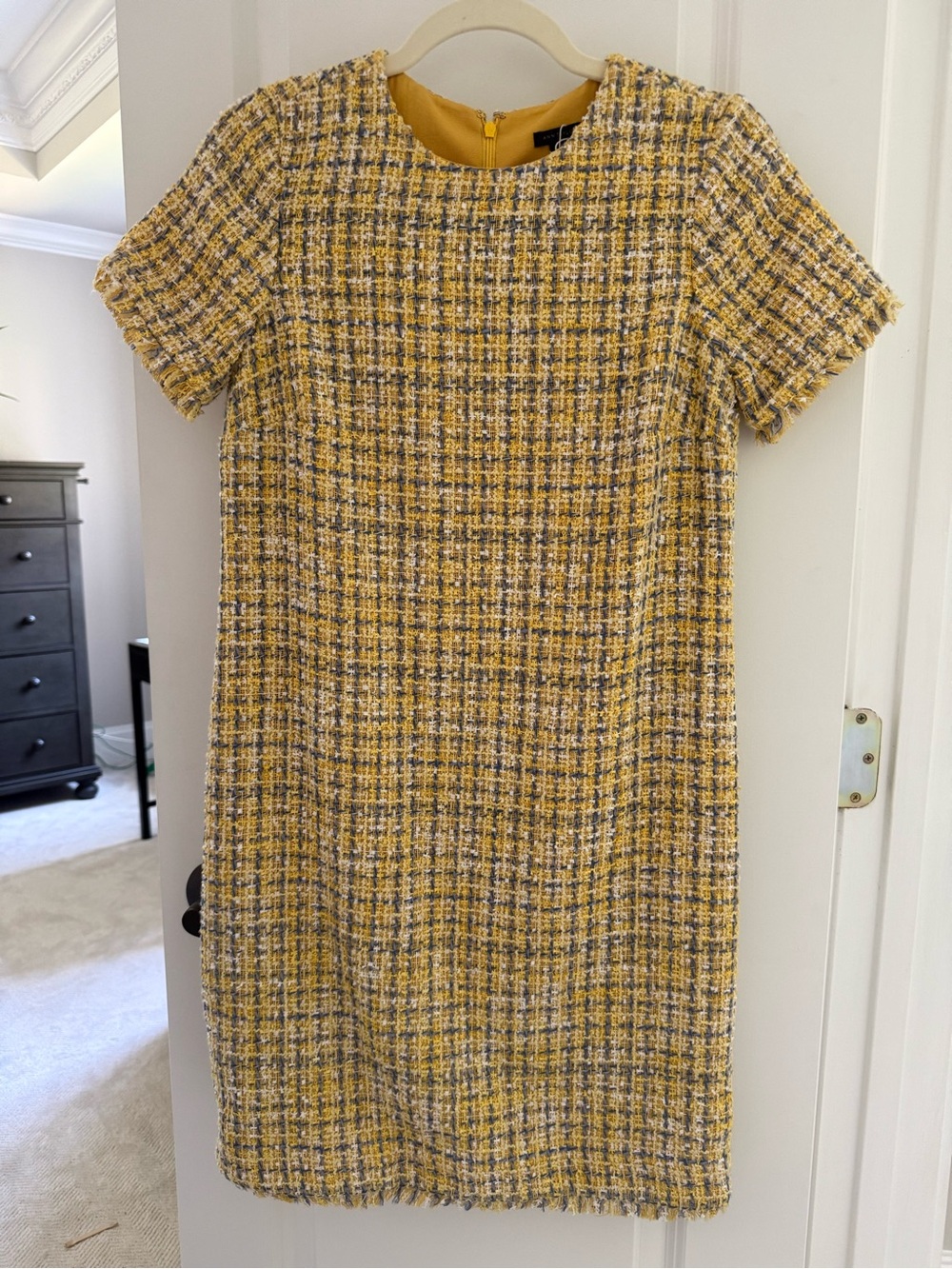 Ann Taylor Yellow and Gray Tweed Short-Sleeve Shift Dress